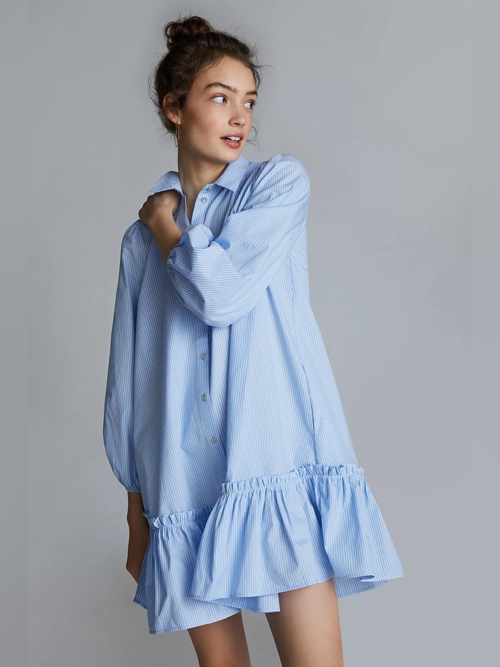 Anthropologie Maeve Sally Tunic Dress Blue Stripe Cotton Size Medium